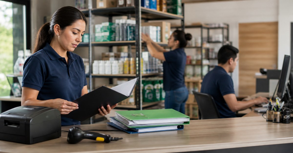 Equipo de pyme revisando facturación e inventario con sistema administrativo
